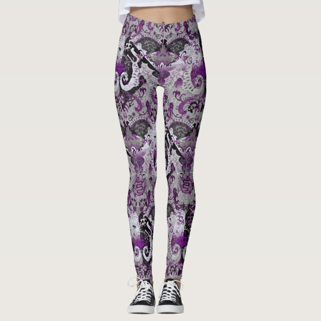 Demisexual Dragon Damask - Farbe der Flagge Leggings (Vorderseite)