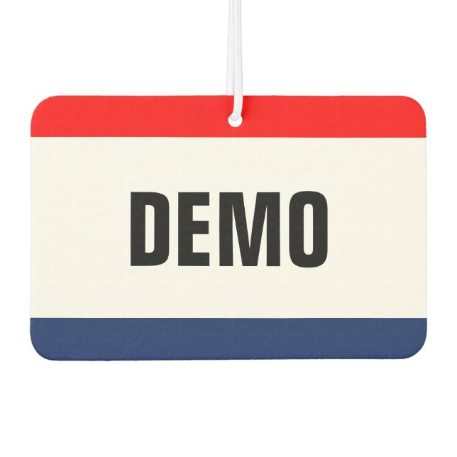 DEMO-Werbeaktion für den Autohandel individuell an Autolufterfrischer (Vorderseite)