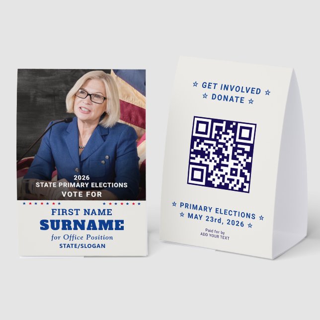 Democratic Party Campaign Personalized QR & Photo Tischaufsteller (Vorder-/Rückseite)
