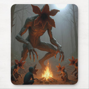 Demogorgon-Kreaturen um ein Lagerfeuer Mousepad