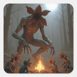 Demogorgon-Kreaturen um ein Lagerfeuer Quadratischer Aufkleber