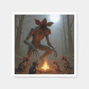 Demogorgon-Kreaturen um ein Lagerfeuer Serviette