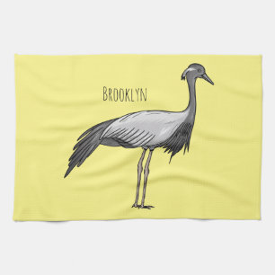 Demoiselle crane bird cartoon illustration geschirrtuch