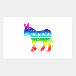 Demokrat Esel Original Regenbogen Bedrängt Rechteckiger Aufkleber
