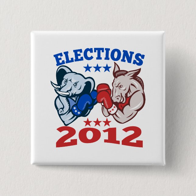 Demokrat-Esel-republikanisches Elefant-Maskottchen Button (Vorderseite)