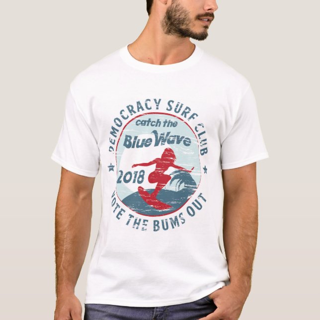 Demokratie-Brandungs-Verein - fangen Sie die blaue T-Shirt (Vorderseite)
