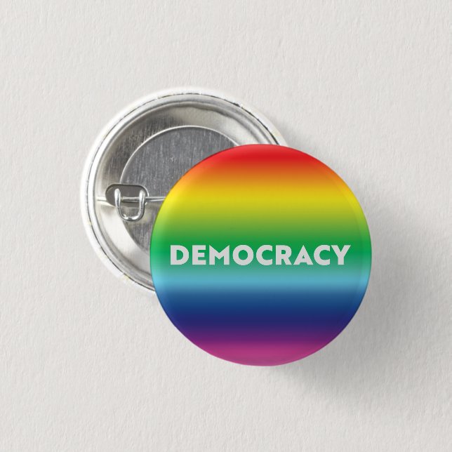 Demokratie Weißer Text Regenbogengradienten Stolz Button (Vorne & Hinten)