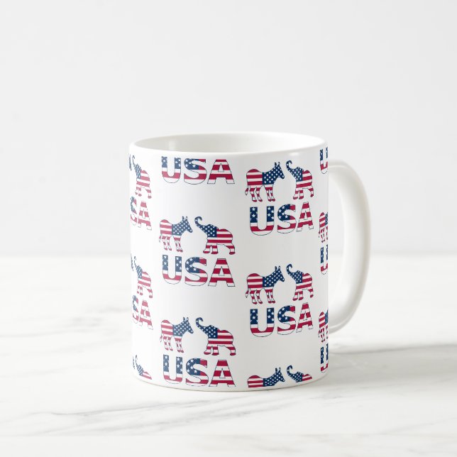 Demokratische Donkey-Republikanische Elefantenpoli Kaffeetasse (VorderseiteRechts)