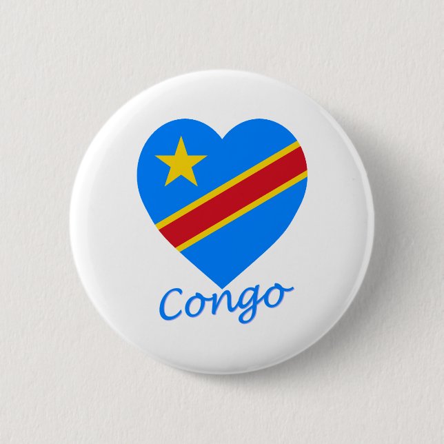 Demokratische Republik-Flaggen-Herz des Kongos Button (Vorderseite)