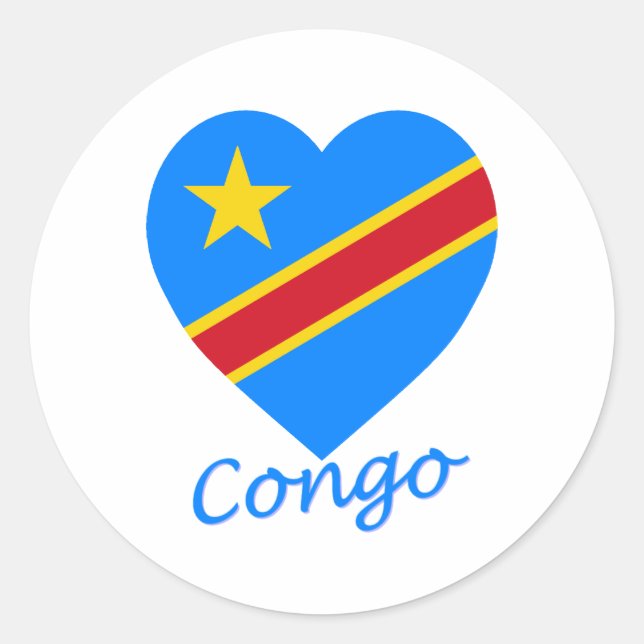 Demokratische Republik Kongo Flaggenherz Runder Aufkleber (Vorderseite)