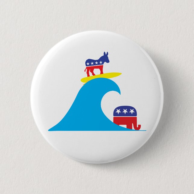 Demokratischer Donkey reitet die Blaue Welle Button (Vorderseite)