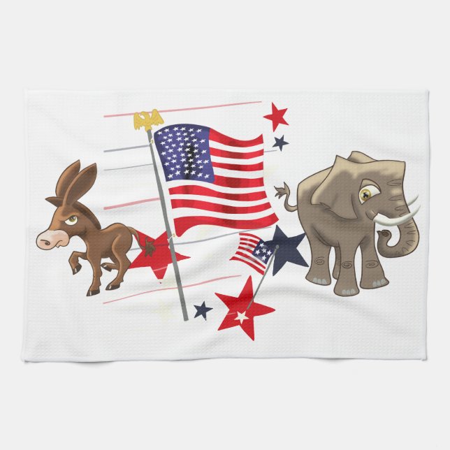 Demokratischer Donkey und republikanischer Elefant Geschirrtuch (Horizontal)