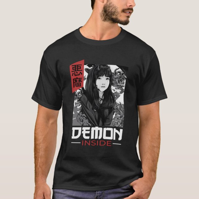 Demon Inside Japanisch Oni Japan Grafik Ästhetik T-Shirt (Vorderseite)
