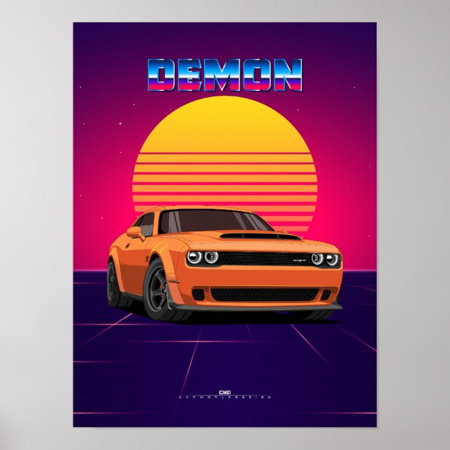 Demon Muscle Car Poster - Retro Synthwave Style (Vorne)