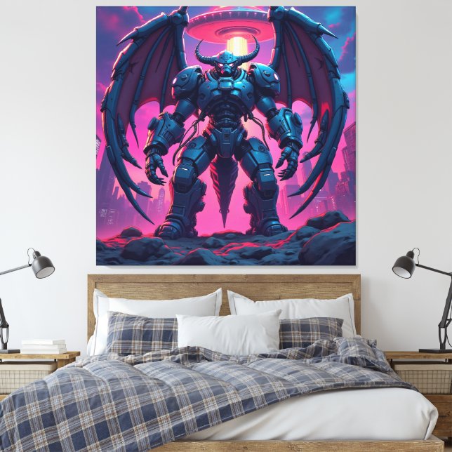 Demon Roboter mit Flügel bei einem UFO Leinwanddruck (Insitu (Schlafzimmer))
