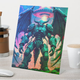 Demon Roboter mit Flügel bei einem UFO Sockelschild