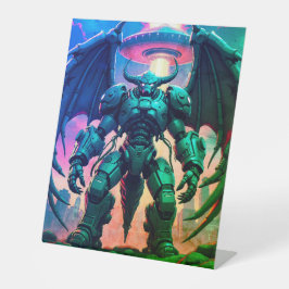 Demon Roboter mit Flügel bei einem UFO Sockelschild