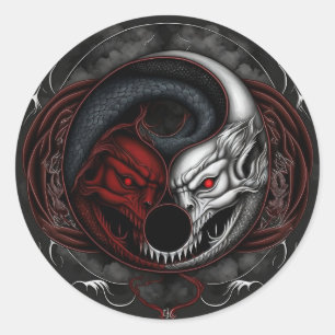 Demon Wolf Yin Yang Graphic Runder Aufkleber