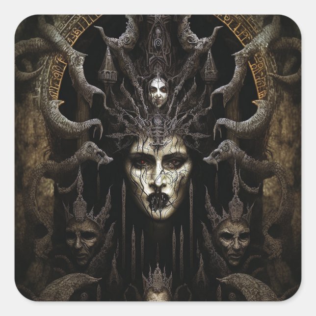 Demon Woman Monster Horror Art Quadratischer Aufkleber (Vorderseite)