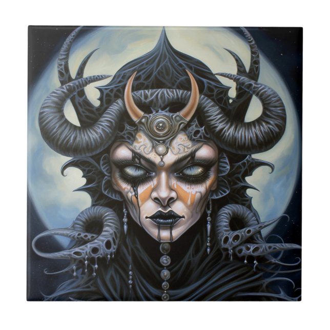 Demon Woman Queen Dark Fantasy Art Fliese (Vorderseite)