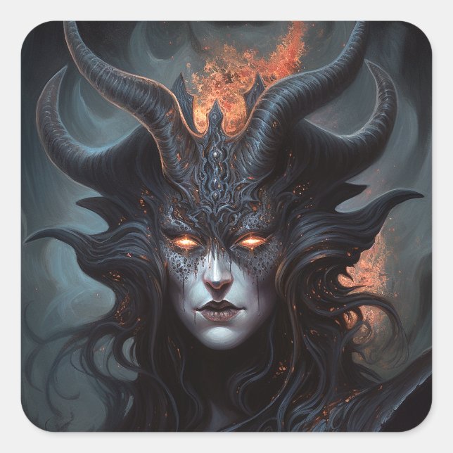 Demon Woman Queen Dark Fantasy Art Quadratischer Aufkleber (Vorderseite)