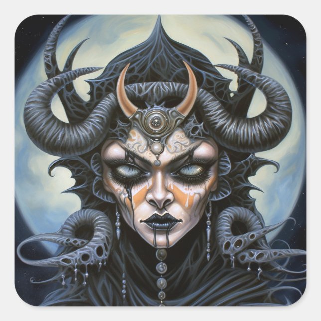 Demon Woman Queen Dark Fantasy Art Quadratischer Aufkleber (Vorderseite)