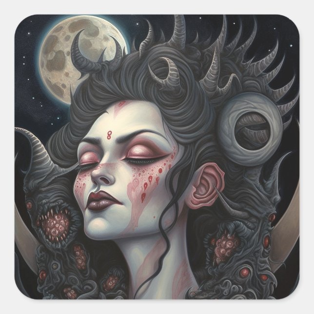Demon Woman Queen Dark Fantasy Art Quadratischer Aufkleber (Vorderseite)