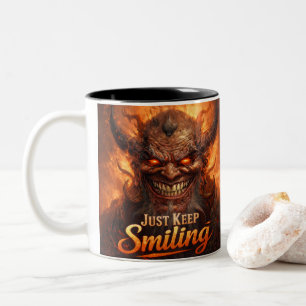Demonic Grin “Just Keep Smiling” Design Zweifarbige Tasse