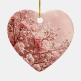 Demure Pink Flowers on a Romantic Valentine Tree Keramik Ornament