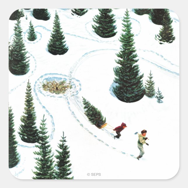 Den Baum abschneiden Quadratischer Aufkleber (Vorderseite)