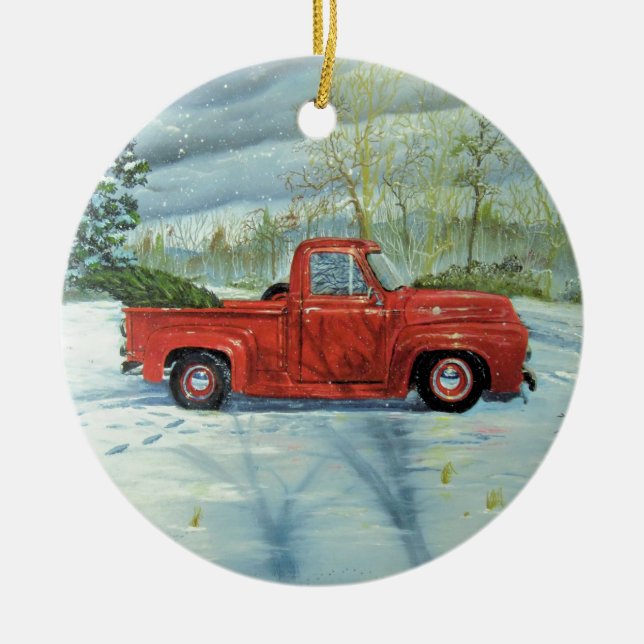 Den Baum zu Weihnachten abholen Keramik Ornament (Vorne)