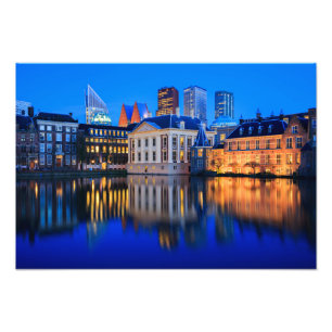 Den Haag Skyline am blauen Stunden-Fotodruck Fotodruck