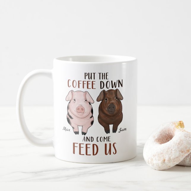 Den Kaffee - Schwein - personalisierte Umarmung  Kaffeetasse (Mit Donut)