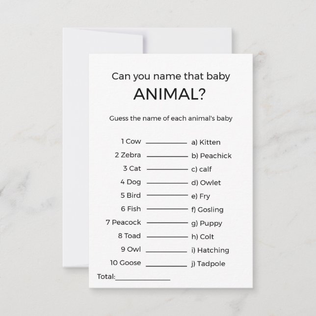 den Namen des Baby-Animal-Dusche-Spiels (Vorderseite)