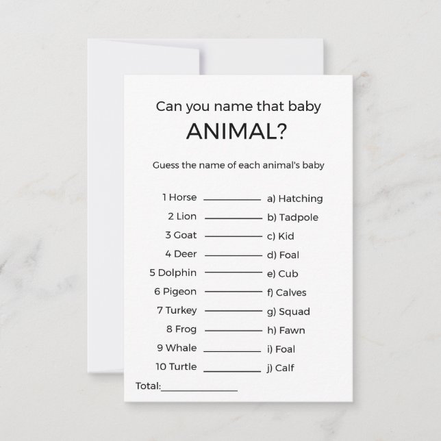 den Namen des Baby-Animal-Dusche-Spiels (Vorderseite)