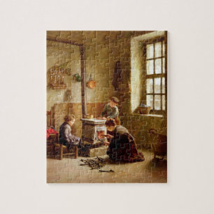 Den Ofen beleuchten, 1886 (Öl auf Platte)