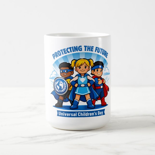 Den Schutz der Zukunft Universeller Kindertag  Kaffeetasse (Mittel)