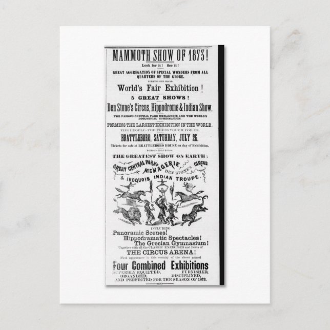 Den Stone's Circus, Menagerie & Indian Show Ad Postkarte (Vorderseite)