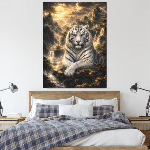 Den Wasserfall hören Weiße Tiger-Fantasie A Leinwanddruck