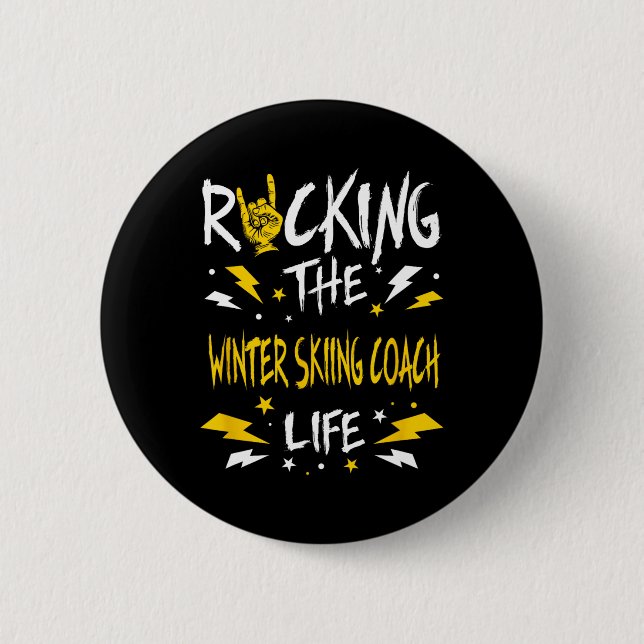 Den Winter-Ski-Trainer Rocken Lustiger Alpinski Co Button (Vorderseite)