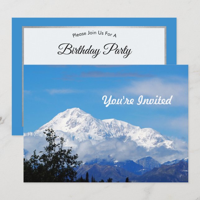 Denali Alaska Mountain Snow Foto Geburtstag Einladung (Vorne/Hinten)