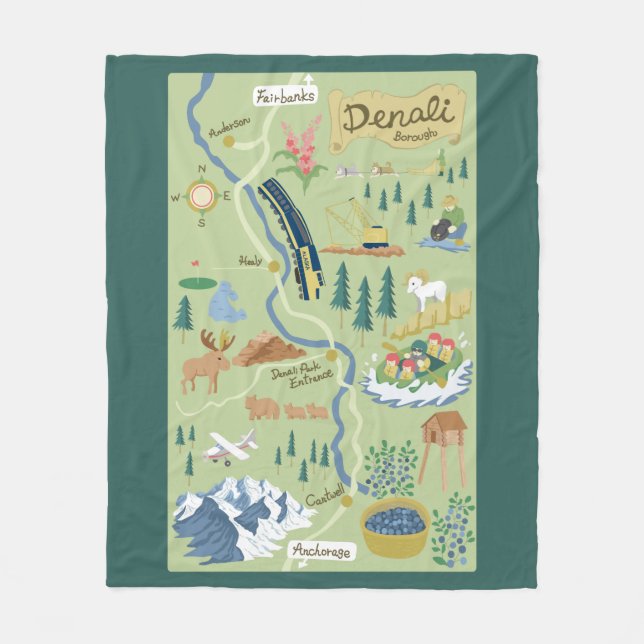 Denali Borough Map Fleece Blanket (Vorderseite)