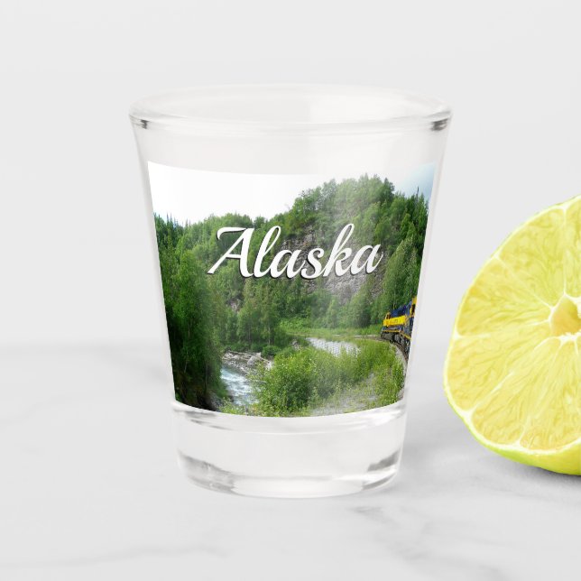 Denali Express Alaska Bahn Urlaub Fotografie Schnapsglas (Vorderseite)
