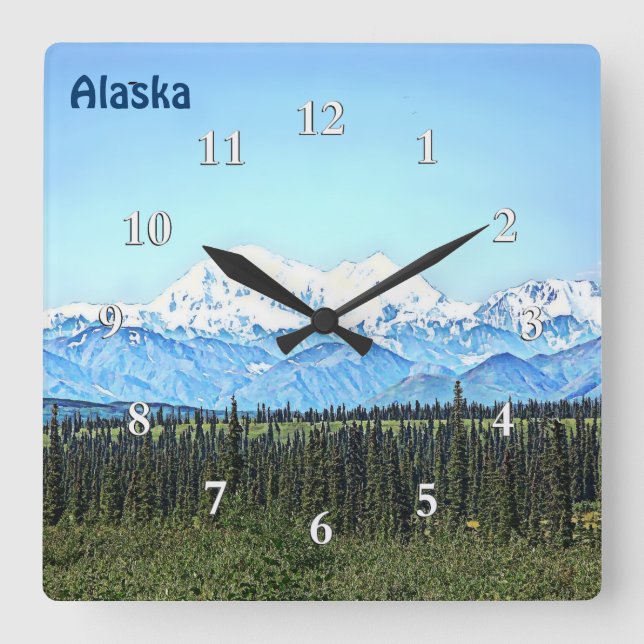 Denali (Mt. McKinley) Quadratische Wanduhr (Vorderseite)