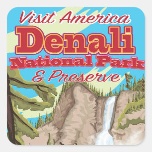 Denali National Park and Preserve Reiseplakat Quadratischer Aufkleber