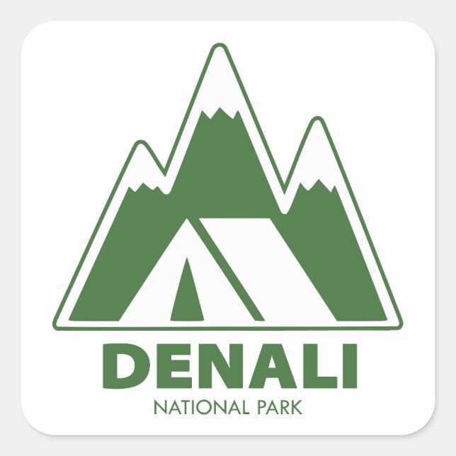 Denali National Park Mountains Camping Quadratischer Aufkleber (Vorderseite)
