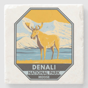 Denali-Nationalpark Alaska Elch Vintage Steinuntersetzer