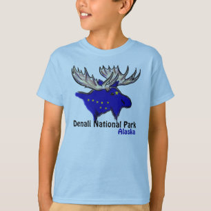 Denali Nationalpark Alaska Flagge Elche Jungs Tee