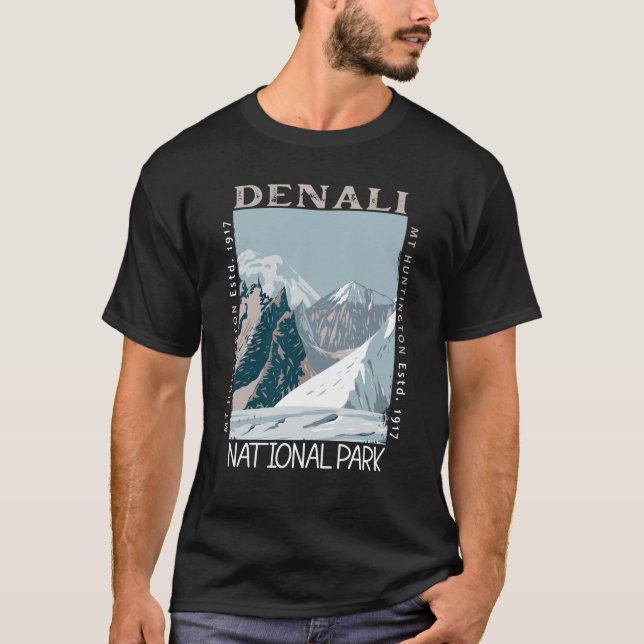 Denali Nationalpark Alaska Mount Huntington Retro T-Shirt (Vorderseite)
