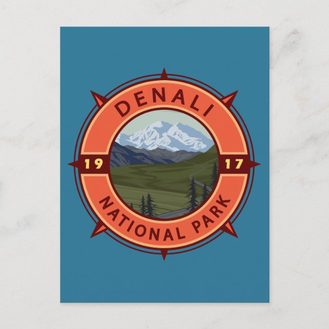 Denali Nationalpark Retro Kompass Emblem Postkarte (Vorderseite)